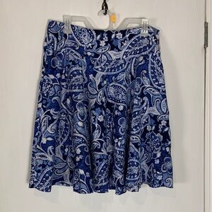 Ralph Lauren Navy and White Paisley A-Line Skater Skirt Size 12